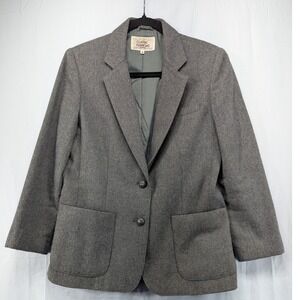 Classic Fashions Vintage Gray Wool Blend‎ Herringbone Blazer Jacket Size 8